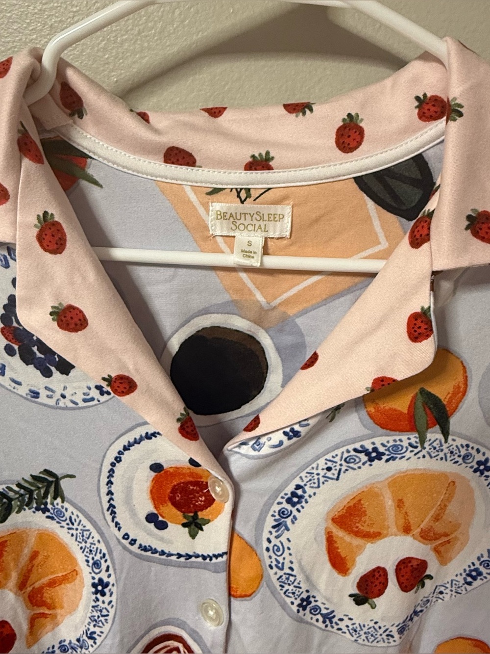 Beauty Sleep Social Pajama Set Womens Breakfast Coffee Croissant Billie Small - Picture 15 of 16